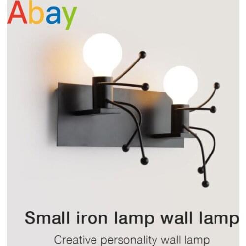 Led Doll Wall Lamp Iron E27 Bulbs Creative Metal Cartoon Robot Sconce Wall Light Home Loft Bar Bedroom Children Room Luminaire