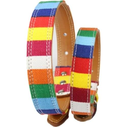 Pet Dog Collar Colorful Rainbow PU Dog Collar for Outdoor Travel