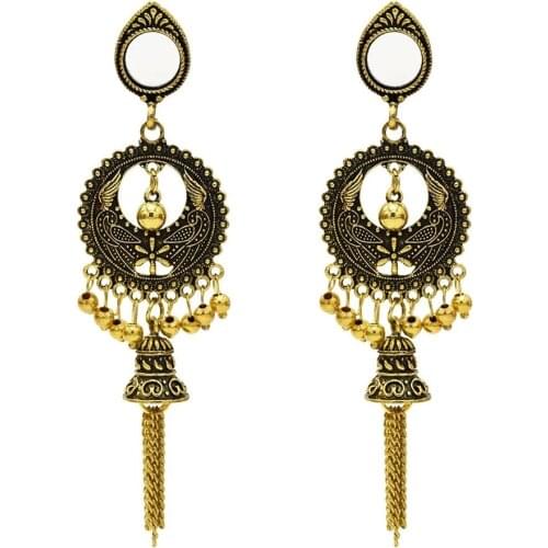 Ethnic Indian Earring Women Antique Gold Alloy Egypt Long Tassel Drop Earring Retro Vintage Boho Gypsy Tribal Ancient Jewelry