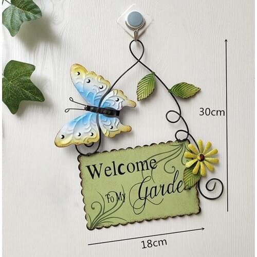 Iron Painting Butterfly Flower Wall Plaque Welcome Sign Garden Ornament Decor Door of Pendant New year Valentine Day Decorations