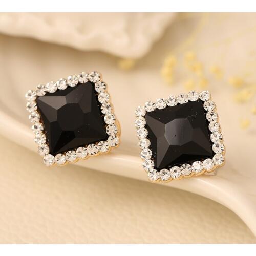 Classic style around square glass inlay crystal stud earrings & Womens high quality fashion jewelry