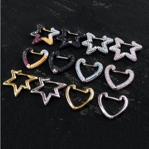Bewill 925 Sterling Silver Zircon Star Earring Luxury Brand Monaco Jewelry Fashion Colorful Heart Hoop Earrings Gift