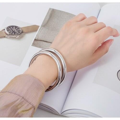 Fashion Charm 100% 925 Sterling Silver Bracelet Simple Women7MM Bangle Diameter 60-65 MM Solid Silver Fine Jewelry Gift