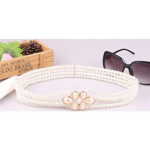 Fashion women full pearl belt chain wedding belts waist rope for dresses laides female luxury belt with Elastic PY60