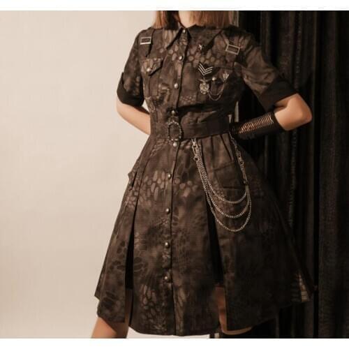 Women Military uniform Dress Black Pumk Summer