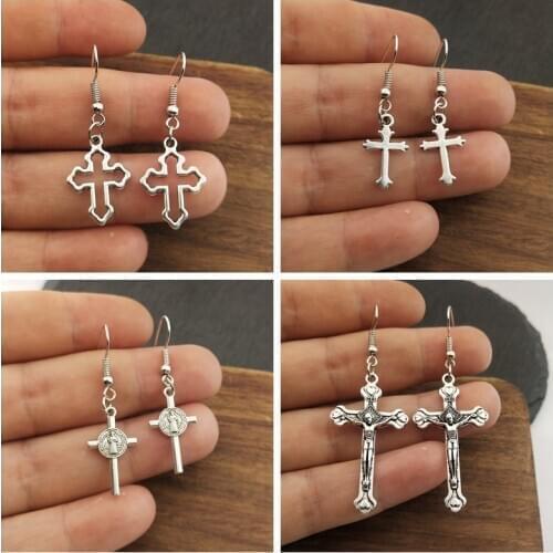1 Pair Fashion Handmade Simple Design Cross Jesus Charms Earrings Jewelry Gift For Women