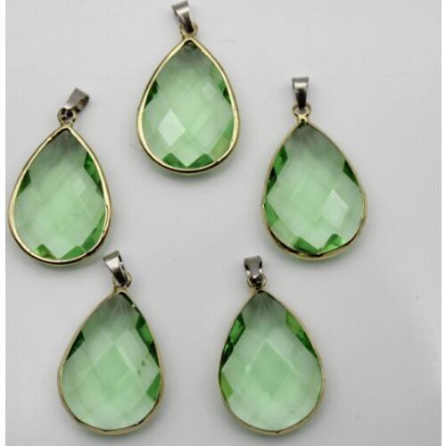 19x29MM Natural Quartz Gem Stone green Crystal Water Drop Pendant Diy Imitatiion Zircon pendant for Women