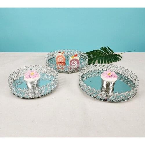 3pcs/lot round Cake Stand Wedding Table Crystal Silver Color Plating Mirror