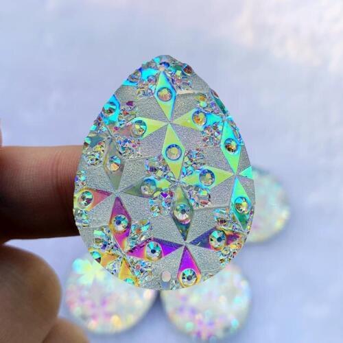 30pcs 30*40mm AB Color Drop shape Resin Rhinestones Appliqu Flatback Crystal Stones DIY Costume Accessories -S430*5