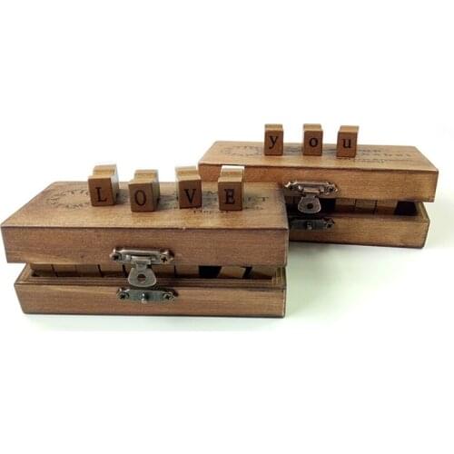 30pcs/set Retro Romantic Design Uppercase&Lowercase Letter Wooden Craft Box Alphabet Letter Stamp Rubber Stamp DIY tool