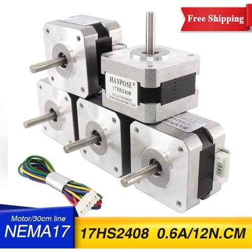 5 pcs 17HS2408 4-lead Nema17 Stepper Motor 42 motor 42BYGH 0.6A 12N.CM for CE ROSH ISO CNC Laser Grind Foam Plasma Cut