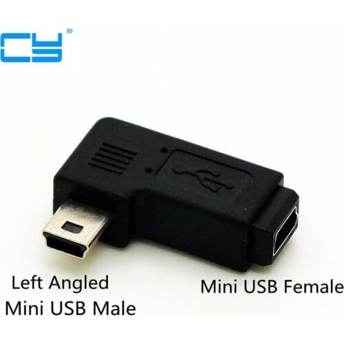 5pcs/lot Left angled 90 degree mini usb male to mini usb female M-F extension adapter connector Cable Cord