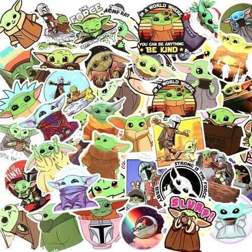 50pcs Baby Yoda Star Wars 9 Series Sticker Car Cup Refrigerator Furniture Luggage Trolley Case Computer PVC Childrens Toys