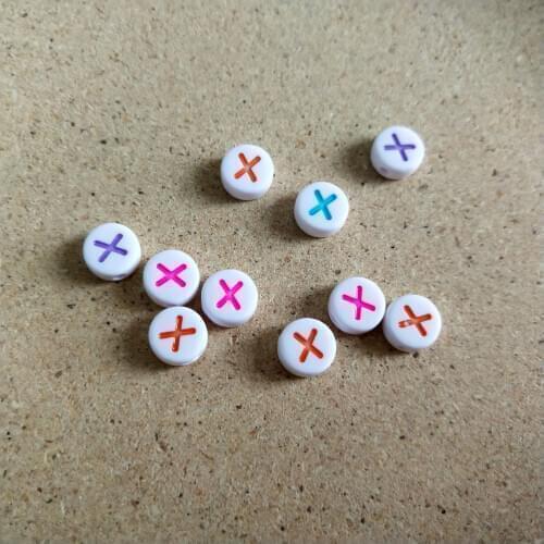 Free Shipping 500pcs 4*7MM Single English Character X printing Acrylic Letter Beads Flat Coin Round Shape Alphabet Jewelry Beads