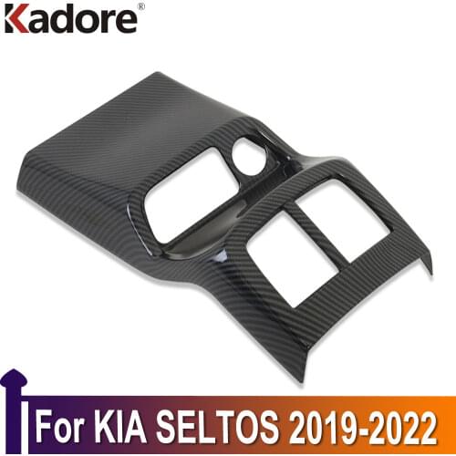 Carbon Fiber Interior Accessories For KIA SELTOS 2019 2020 Armrest Rear Air Conditonnal Vent Outlet Cover Trim Decoration frame