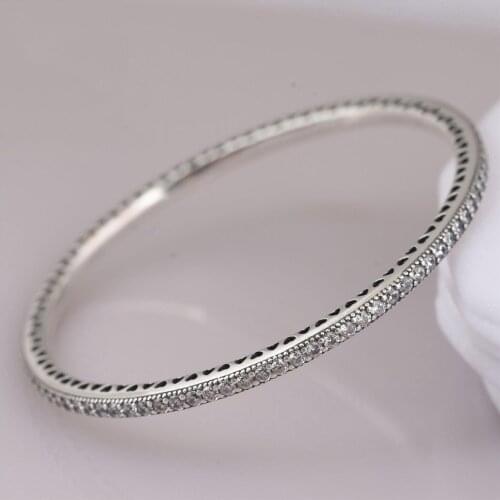 Authentic S925 Twinkling Forever Bangle Bracelet for Women Pave Crystals Clear CZ fit Lady Jewelry