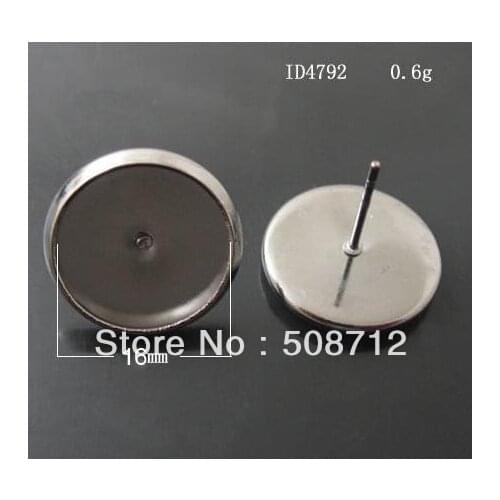 Free shipping!!! 500pcs dull silver Cabochon Settings Earring Post /pad 16mm,Earrings base,Earrings Blank