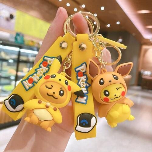 Pokemon Keychain Pikachu Cos Eevee Keyring Psyduck Pokémon Keychains Action Figure Bag Pendant Cartoon Anime Kawaii Kid Toy Gift