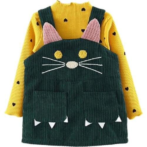 Kids Girls Dress Sets Autumn Winter Outfits Long Sleeve Blouse Overall Set 2Pcs Children Clothing Suit Girls Clothes Set