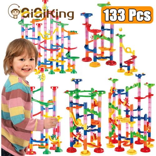29-113Pcs DIY Construction Marble Run Race Track Building Blocks Kids 3D Maze Ball Roll Children for Toys