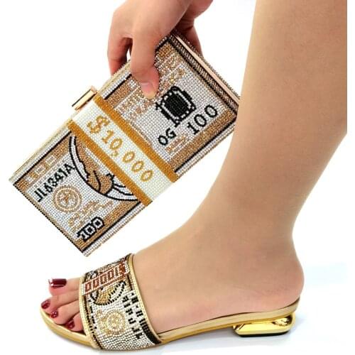 Doershow Italian matching gold shoe and bag set african wedding shoe and bag sets! HKJ1-24