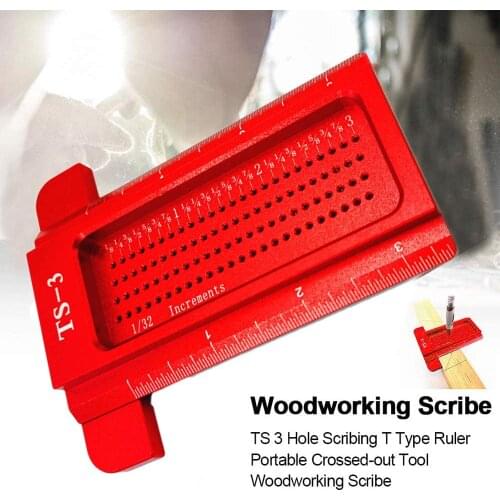 TS-3 woodworking Scribe inch hole Scribing ruler aluminum alloy T ruler woodworking scribe Gauge Measuring Tool