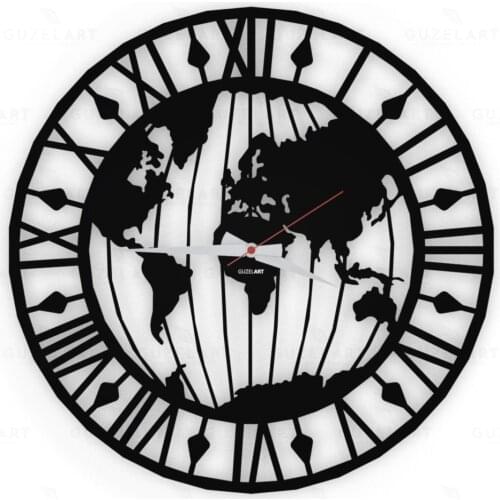 GuzelArt World Wall Clock Modern Design Living Room Decoration Wooden Home Decoration Accessories Wall Decor Black