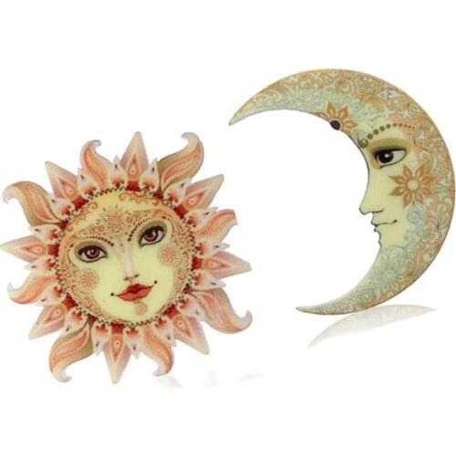 Acrylic Printing Brooch Sun Moon Brooches Cute Brooch Animal Jewelry For Women Best Special Gift