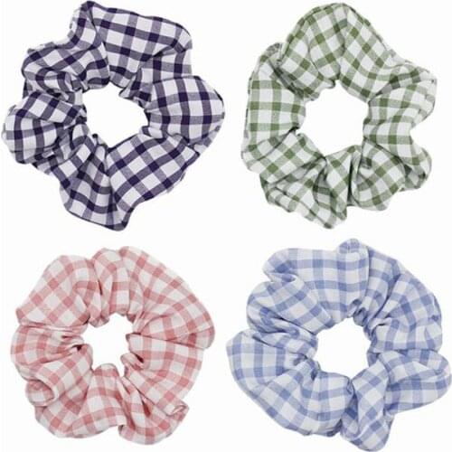 Fashion Sweet Net Plaid Elastic Hair Bands Scrunchies Hair Rope Ties For Girls Women Ponytail Holder Hair Rings Hair Accessories
