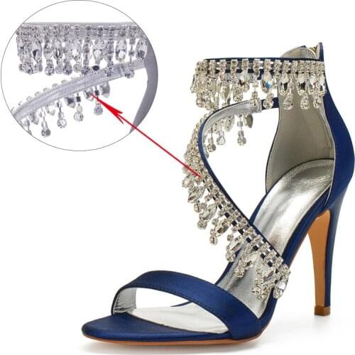 Fashion Rhinestones Tassel Women Pumps Zipper Back Strap Wedding Sandals Open Toe Satin Eveing Patry Shoes Autumn Withe