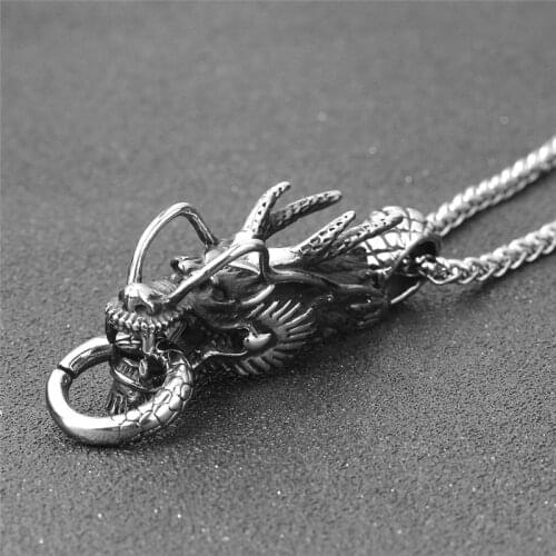 Modyle 2020 New Punk Retro Jewelry Silver Color Dragon Pendant Necklace Stainless steel for Man Gift Drop Shipping