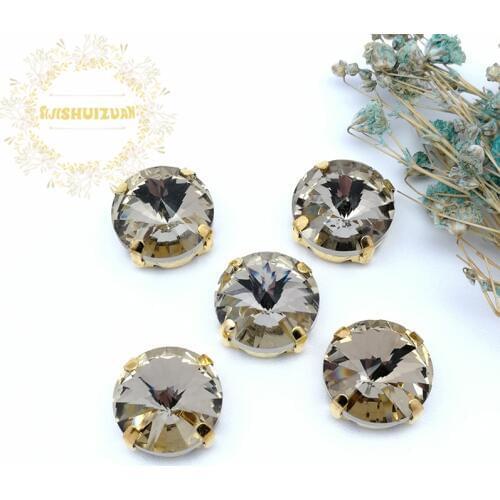 New product Satellite Light coffee Crystal Glass Sewing Rhinestones with gold Claw DIY Wedding Dresses