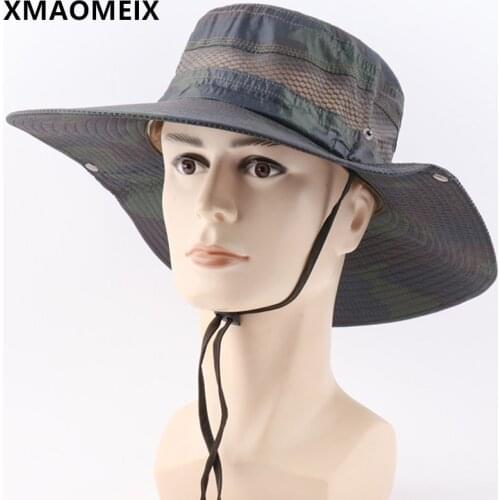 XMAOMEIX New Summer Men Women Panama Bucket Hat Fishing Cap Washed Cotton Travel Casual Beach Hat Breathable Mesh Camouflage Hat