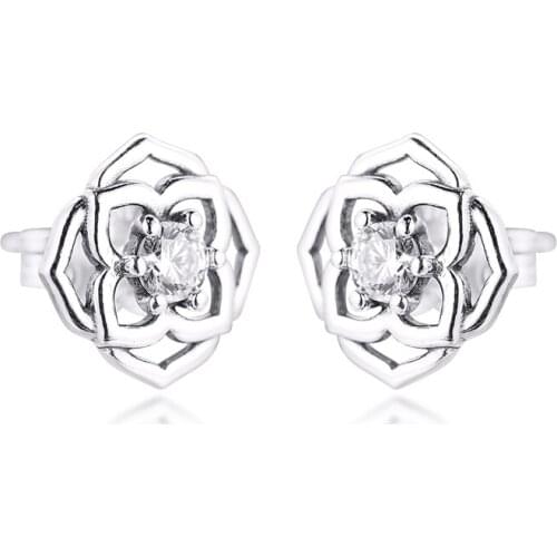 Rose Petals Stud Earrings 100% 925 Sterling Silver Jewelry for Women Free Shipping