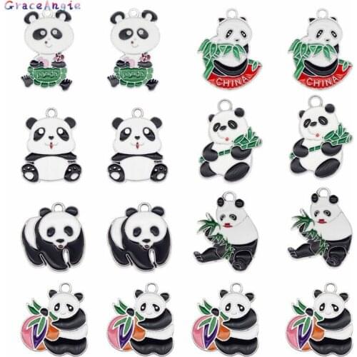 7pcs Kawaii Animals Charms panda pendant Bamboo Necklace Bracelet Dangle Drop Earring pendant Jewelry Finding Accessories DIY