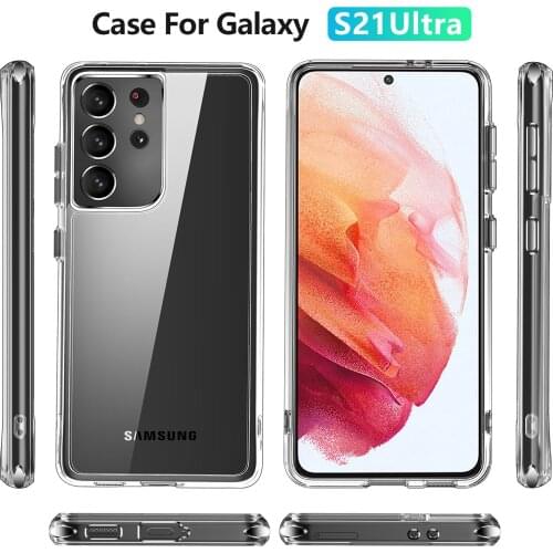 Luxury Crystal Transparent Acrylic Shockproof Case For Samsung Galaxy S21 Ultra S21 Plus S21 FE 5G Soft TPU Hard PC Back Cover