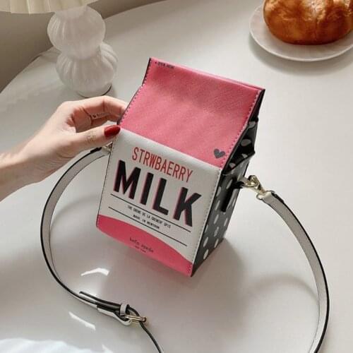 Cute Strawberry Milk Box Shoulder Crossbody Bag Fashion Women Purses Handbags Cartoon Design Casual Clutch