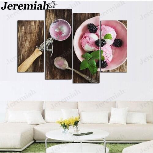 Modern Gourmet Dessert Canvas Painting Pink Vanilla Ice Cream Mulberry Poster Wall Art Simple Home Living Room Decoration