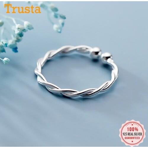 Trustdavis 100% 925 Solid Real Sterling Silver Twist Beads Cocktail Opening Ring Sizable 5 6 7 Girls Kids Xmas Gift DA338