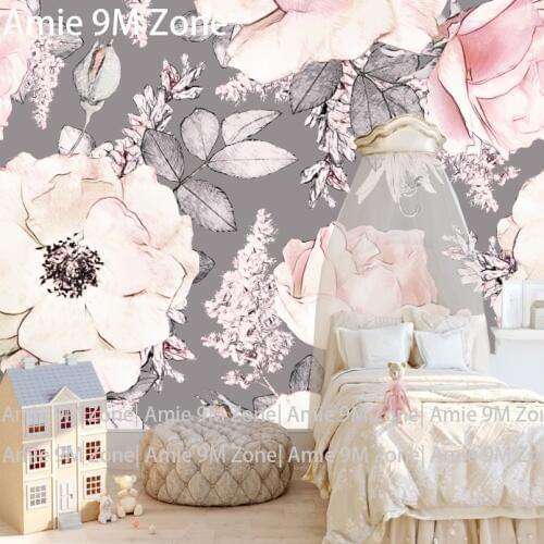 Tuya Art mural wallpapers white pink grey floral pattern for the bedroom kids room wallpaper decoration large size