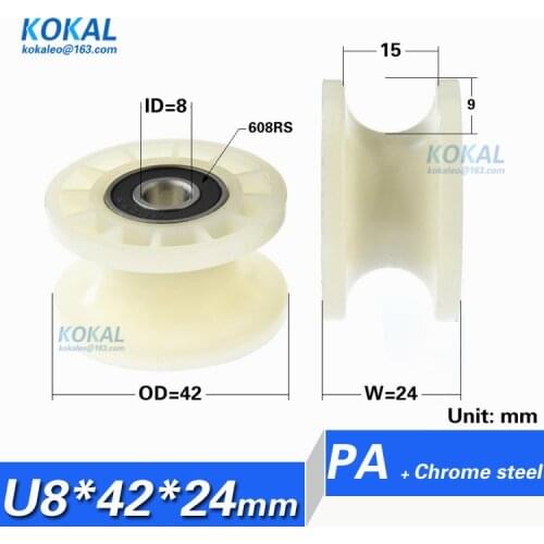 [U0842-24] 1PCS/LOT double 608RS bearing high quality PA nylon U/V groove guide sliding door bearing pulley 0842UU