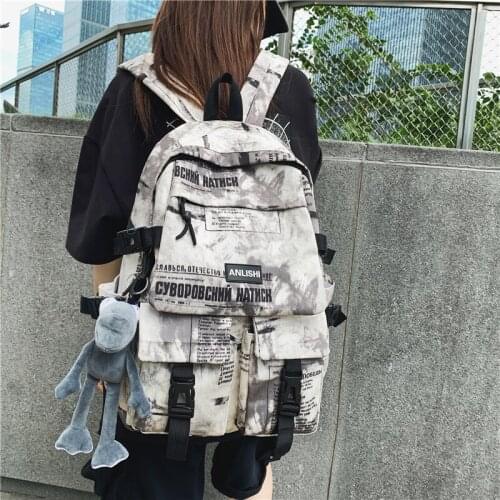Unisex Student Letter Boy Cool College Backpack Camouflage Female For Teenage Girls Harajuku Women Multi Pocket School Bags