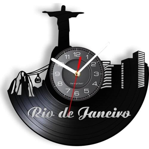 Rio de Janeiro Cityscape Vintage Wall Clock Brazil Corcovado Jesus Statues Cable Car Luminous Vinyl Art-Wall Watch Traveler Gift