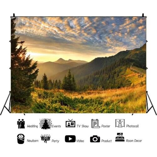 Dense Forests In Valleys Mountains Sunlight Portrait Photo Background Photographic Vinyl Backdrop Photocall Studio Booth Props