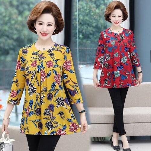 Middle-Aged WomenS Loose Plus Size T-Shirt Three Quarter Sleeve Top Summer Pullover Mother Casual Printed Tee Shirt