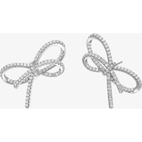 SLJELY Fashion Real 925 Sterling Silver Bowknot Stud Earrings Micro High Quality AAA Cubic Zirconia for Women Fine Party Jewelry