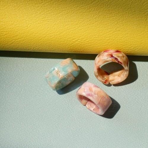 Open Ring 2021 New Korean Ins Vintage Resin Geometric Colorful Round Rings for Women Girls Simple Jewelry Gifts