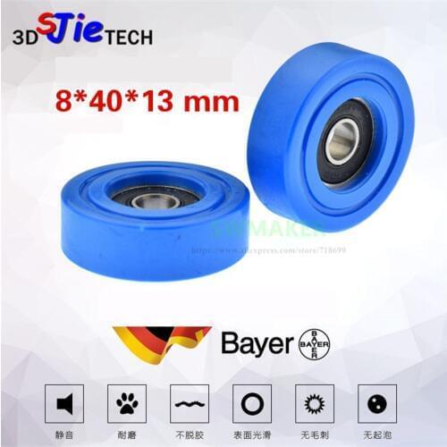 1pcs 8*40*13mm 608 bearing rubber flat wheel, PU polyurethane soft rubber silent guide roller, rolling pulley / passive wheel