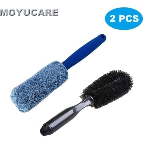 2PCS Car Wheel Brush And Microfiber Tire Rim Cleaning Brushes With Handle for Vehicle Truck Motorcycle Bicycle Washing Tool