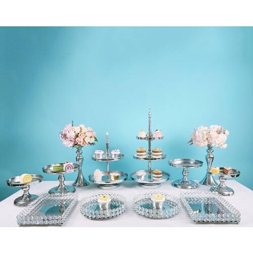 3-12pcs silver cupcake wedding decorations Dessert Pedestal Party Display cake tray